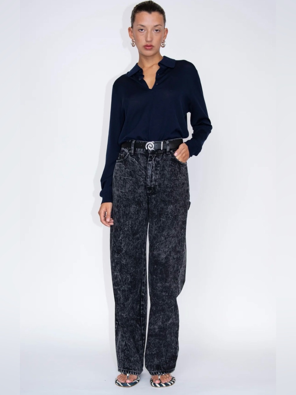 Nomia Drop Oversize Black Acid-Wash Wide Leg Jeans Size 30